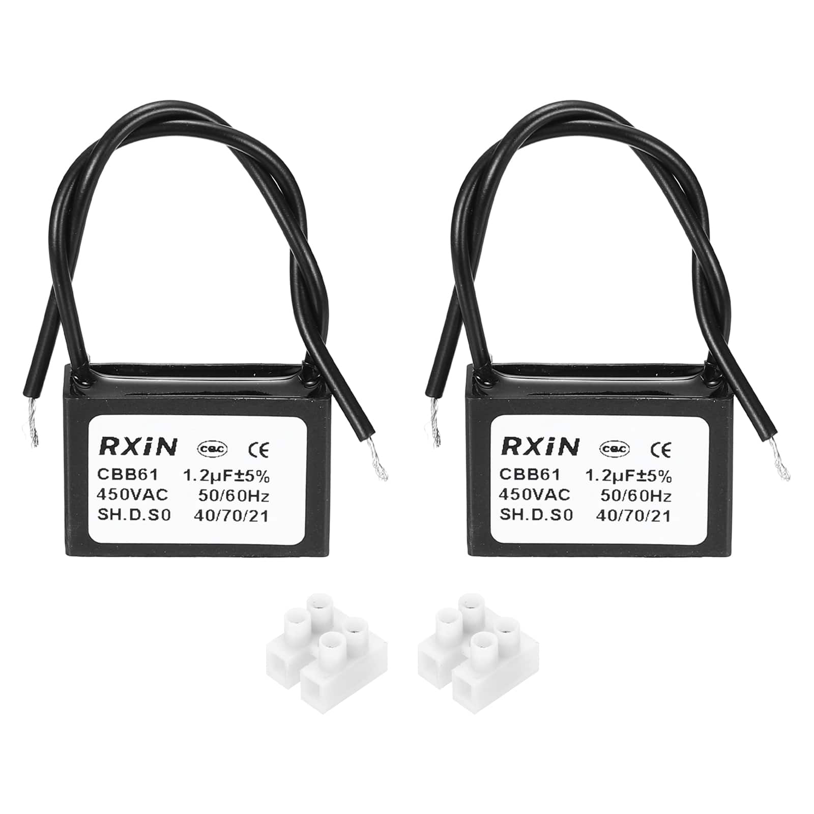 Unique Bargains - 2pcs 1.2uF CBB61 Capacitor, AC 450V 2-Wire for Ceiling Fan, Motor Generator, Blower, Exhaust Fan - Black