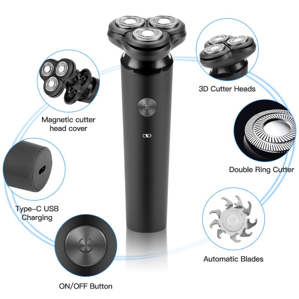 3D Cutter Heads  
Magnetic cutter head cover  
Double Ring Cutter  
Type-C USB Charging  
Automatic Blades  
ON/OFF Button