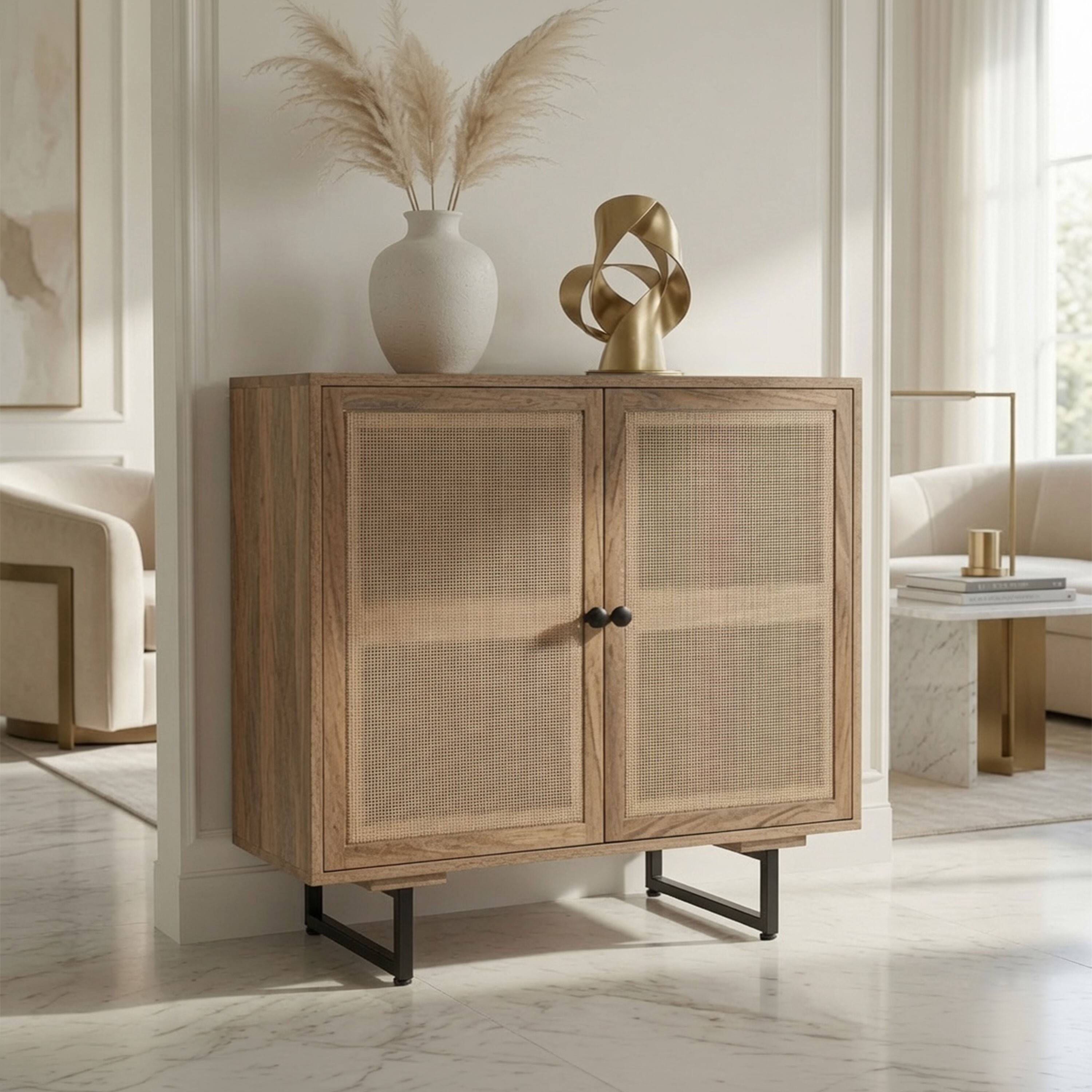 Alt View 7. Manhattan Lane - 35 Inch Handcrafted Accent Cabinet with 2 Mesh Rattan Doors - Brown, Black.