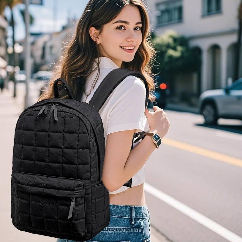 Alt View 3. Circus Cirle - Circus Cirle Quilted Travel Backpack For Women - Black.