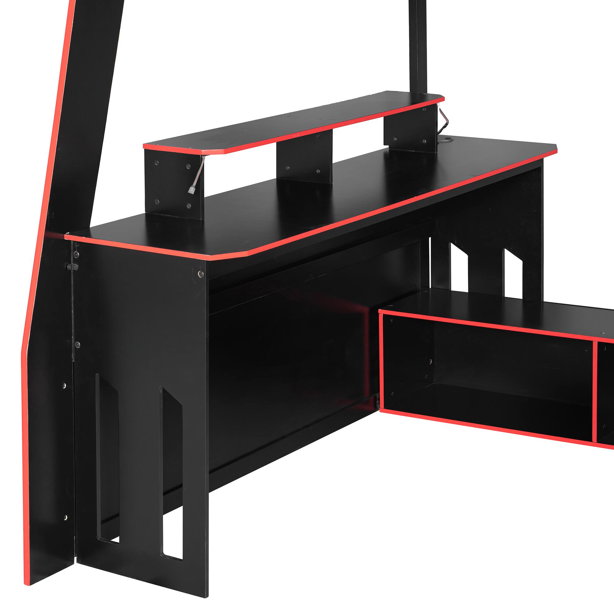 Alt View 6. Anysun - Full Size Wood Loft Bed with Desk, Multi-storage Shelves and RGB Light, Table with adjustable placement - Red.