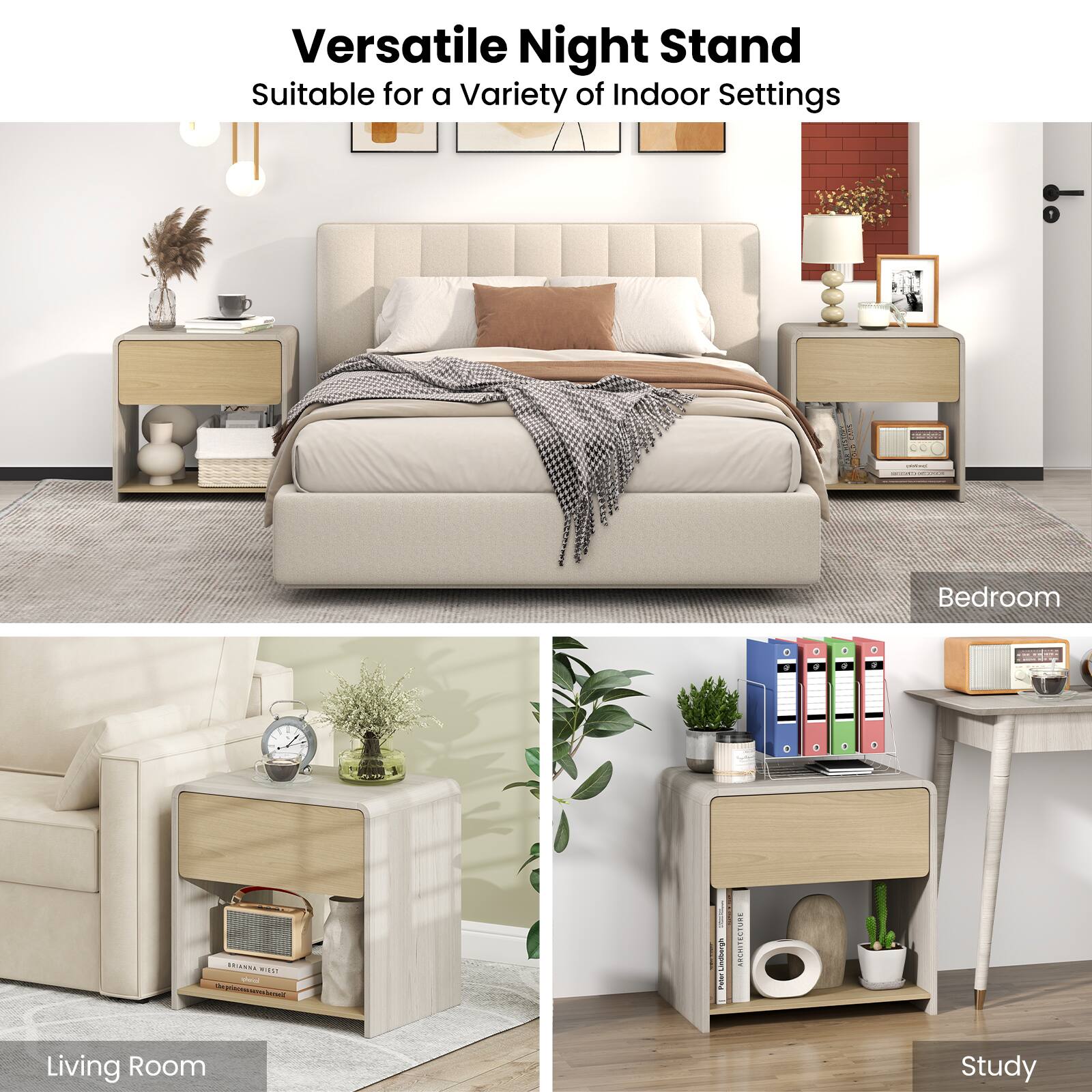 Versatile Night Stand Suitable for a Variety of Indoor Settings - Bedroom, Living Room, Study.