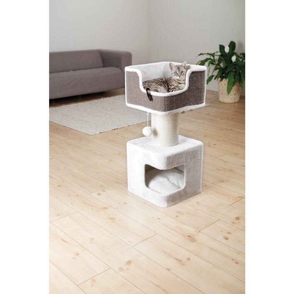 Angle. TRIXIE - Ava XXL Jute & Plush 2-Level Cat Tree with Scratching Post & Condo - Gray/White.