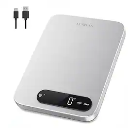 Ultrean - IPX7 Waterproof Food Scale, Rechargeable Digital Kitchen Scale, 33 lb, Stainless Steel, LED Display - Silver