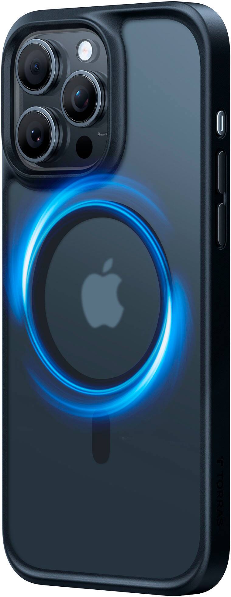 Front. TORRAS - Guardian Magnetic Military Grade Drop Tested & Compatible MagSafe slim Frosted Case designed for Apple iPhone 15 Pro - Black.