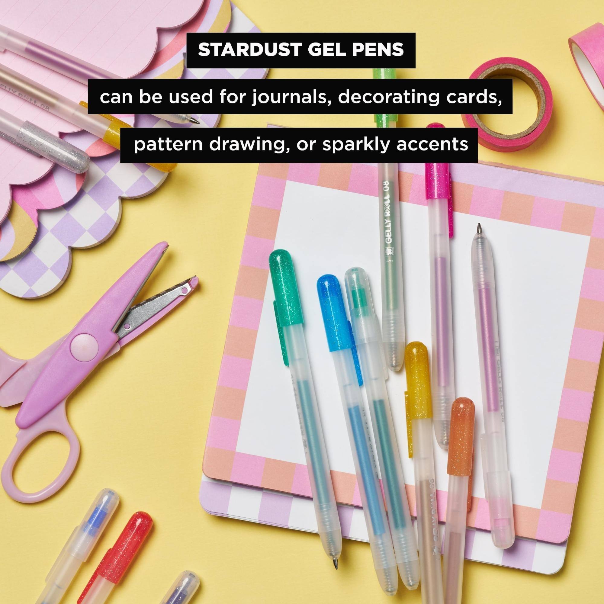 STARDUST GEL PENS

can be used for journals, decorating cards, pattern drawing, or sparkly accents