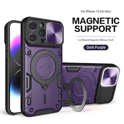 For iPhone 15 Pro Max
MAGNETIC SUPPORT
Car Mount Magnetic Military Shell
Dark Purple