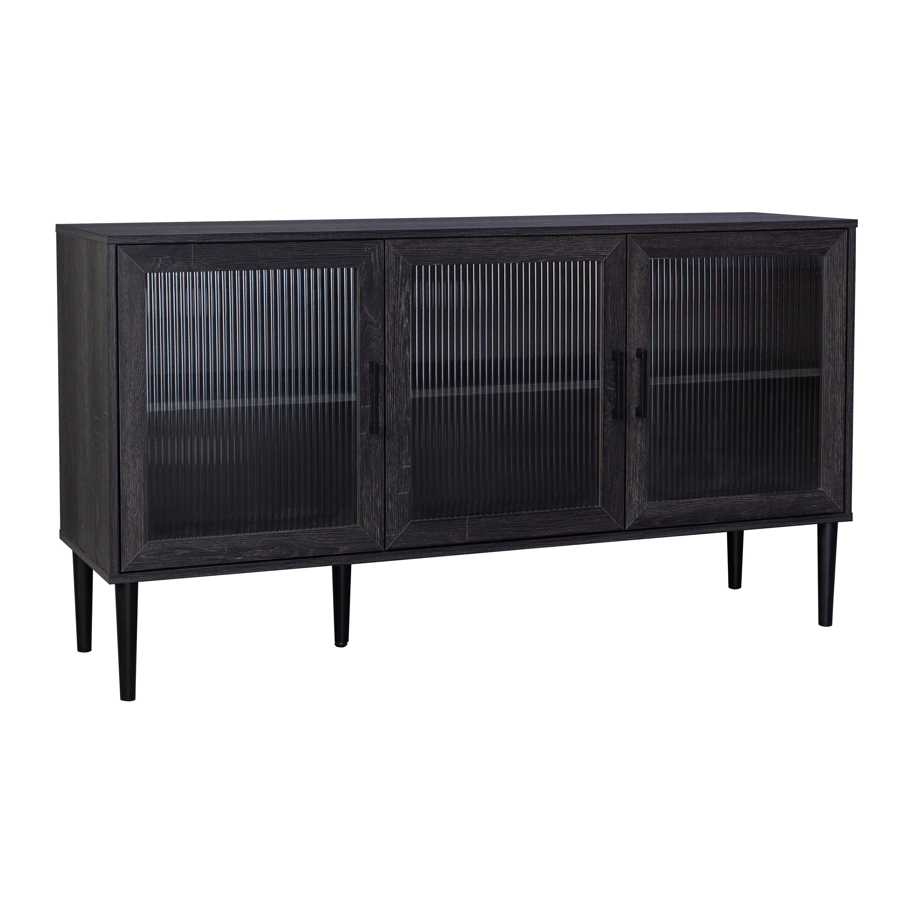 Left. CorLiving - CorLiving Ethan Engineered Wood Sideboard with 3 Fluted Glass Doors and 4 Internal Shelves - Distressed Dark Grey.