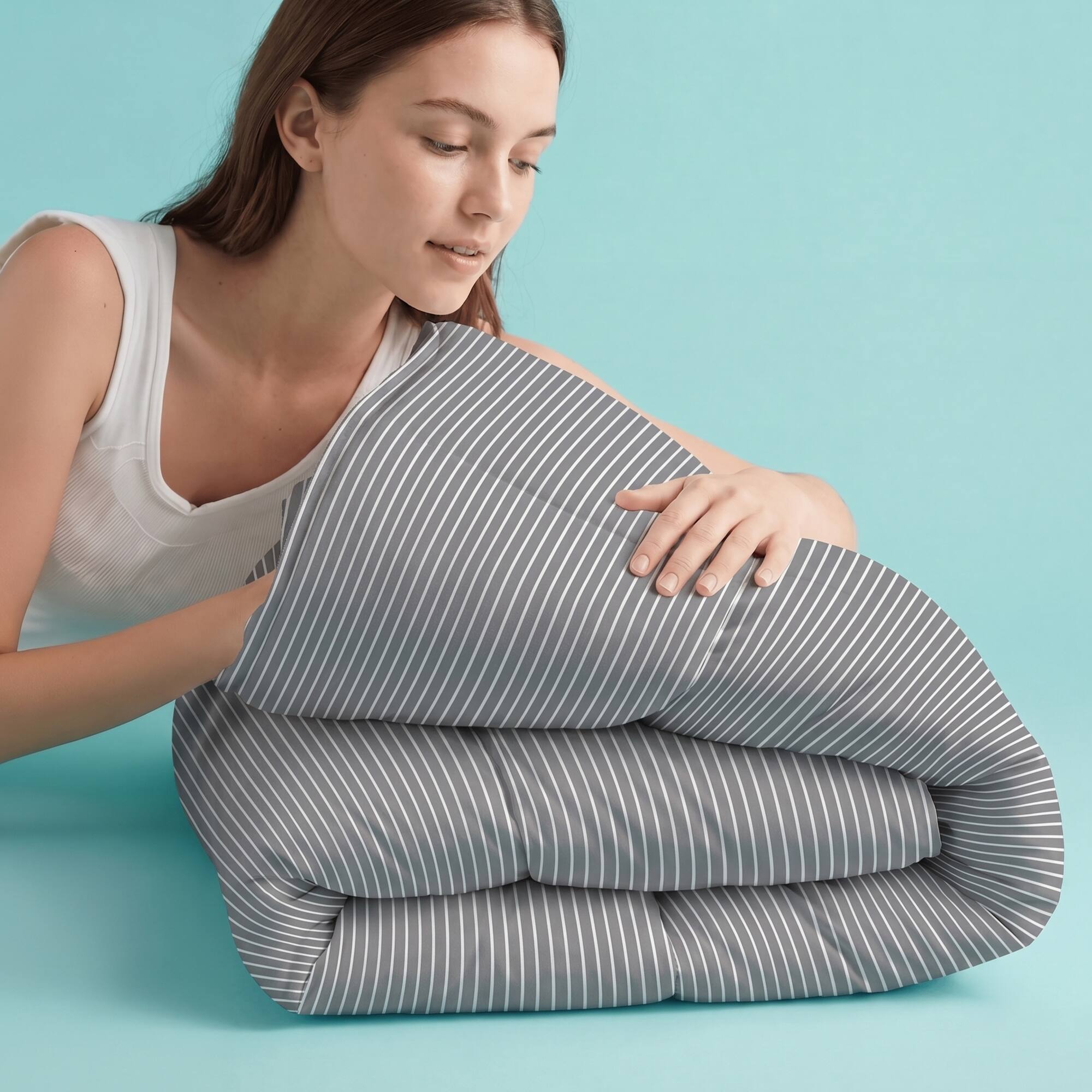 Alt View 4. Sleepgram - Sleepgram Supima 400 Thread Count Cotton Duvet Cover with Travel Bag, Twin, Grey - GreyStripes.