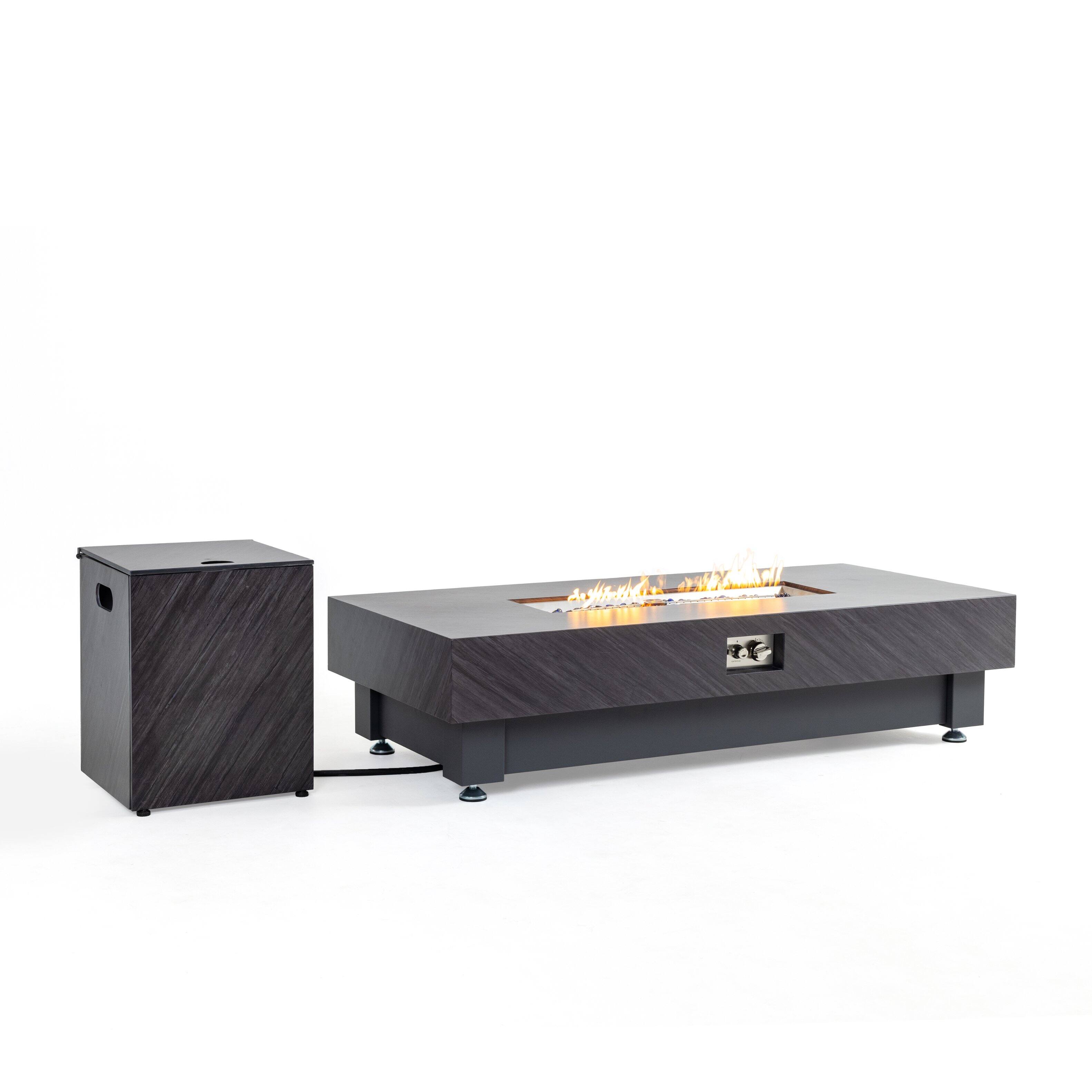 Left. APRILSOUL - 60 inch FIRE PIT TABLE Stone Outdoor Gas Fire Pit Table with Rain Cover Rectangular Heater - Black.