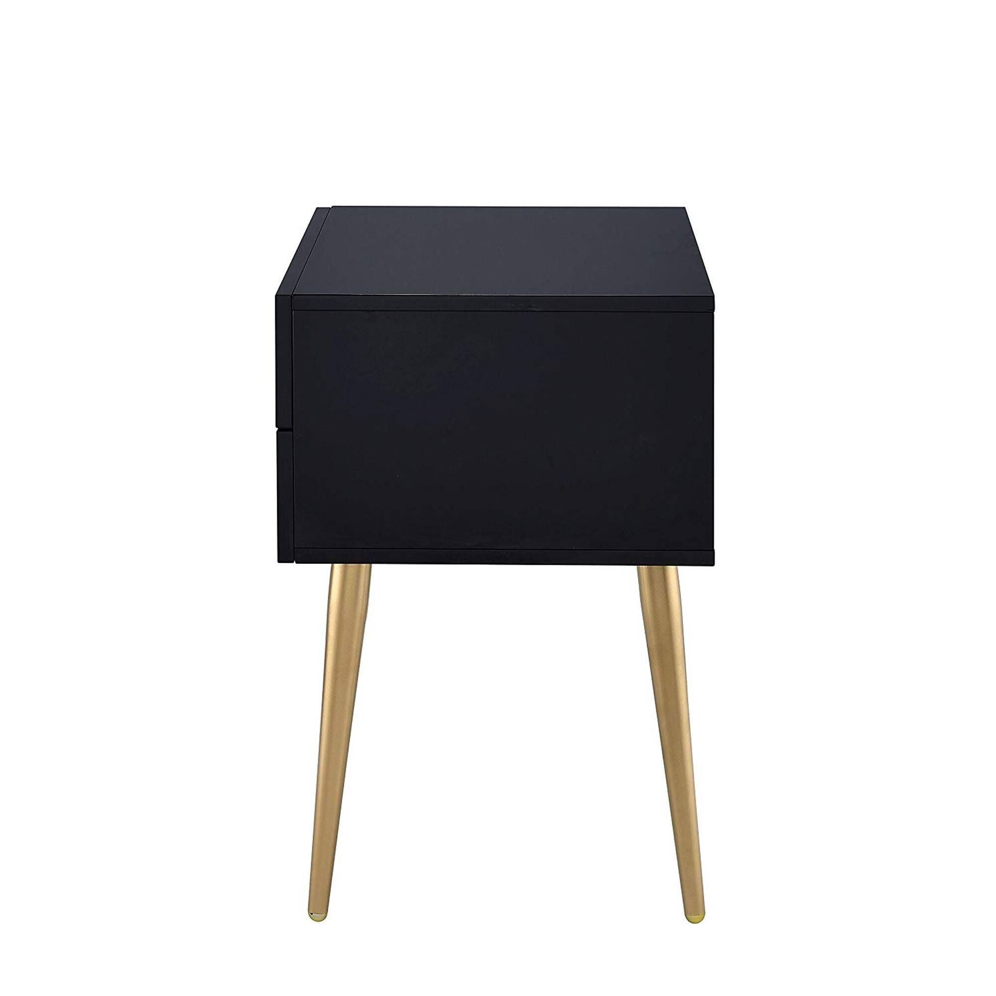 Alt View 3. Manhattan Lane - Denvor Square End Table with Drawers - Black & Gold.