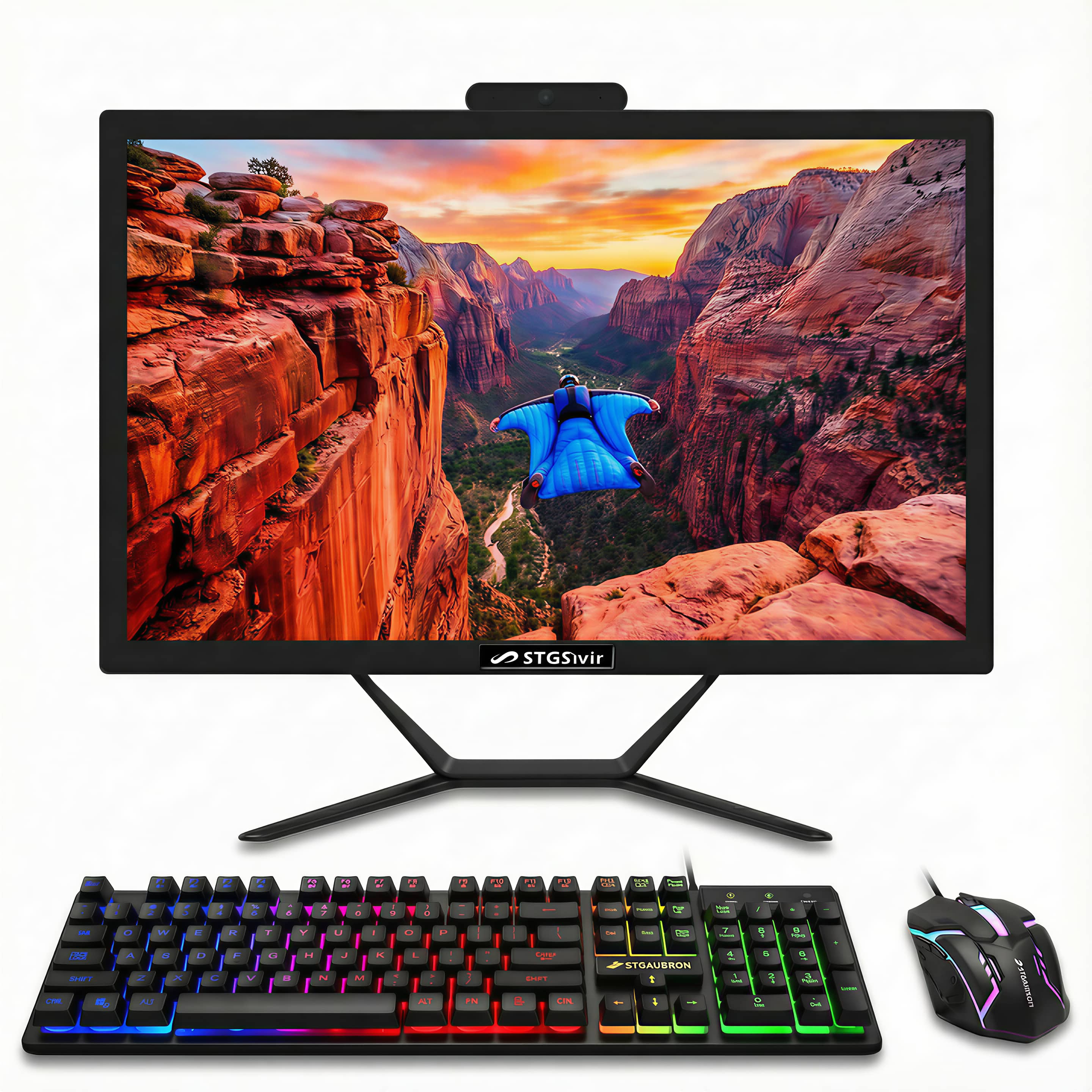 STGSivir - All in One Desktop PC, 19" FHD Display, i5 up to 3.6GHz, 16G RAM, 512G SSD, WiFi&BT, RGB Keyboard&Mouse, Win11H - Black