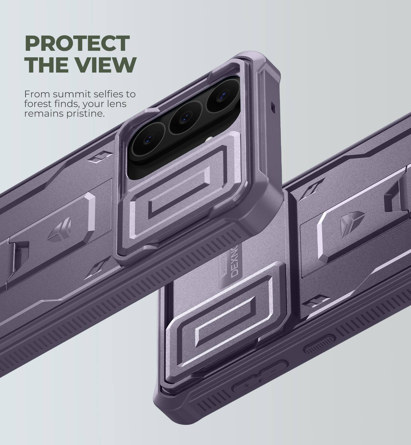 PROTECT THE VIEW  
From summit selfies to forest finds, your lens remains pristine.  
DEXIO