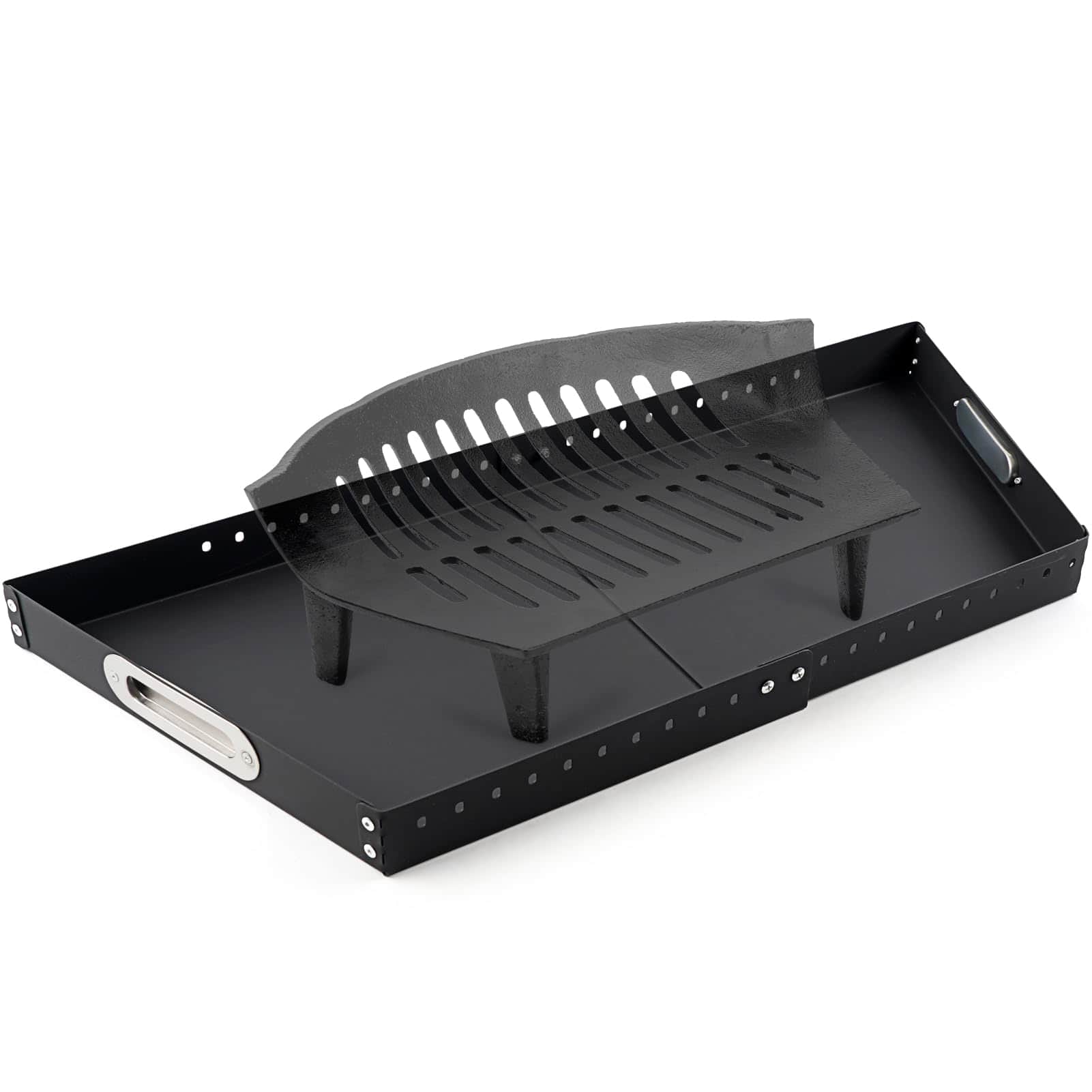 JETRANSPORT - Adjustable Fireplace Tray For Ash Collection Expandable Pan Up To 31" Grates Galvanized Steel And Ember - Default