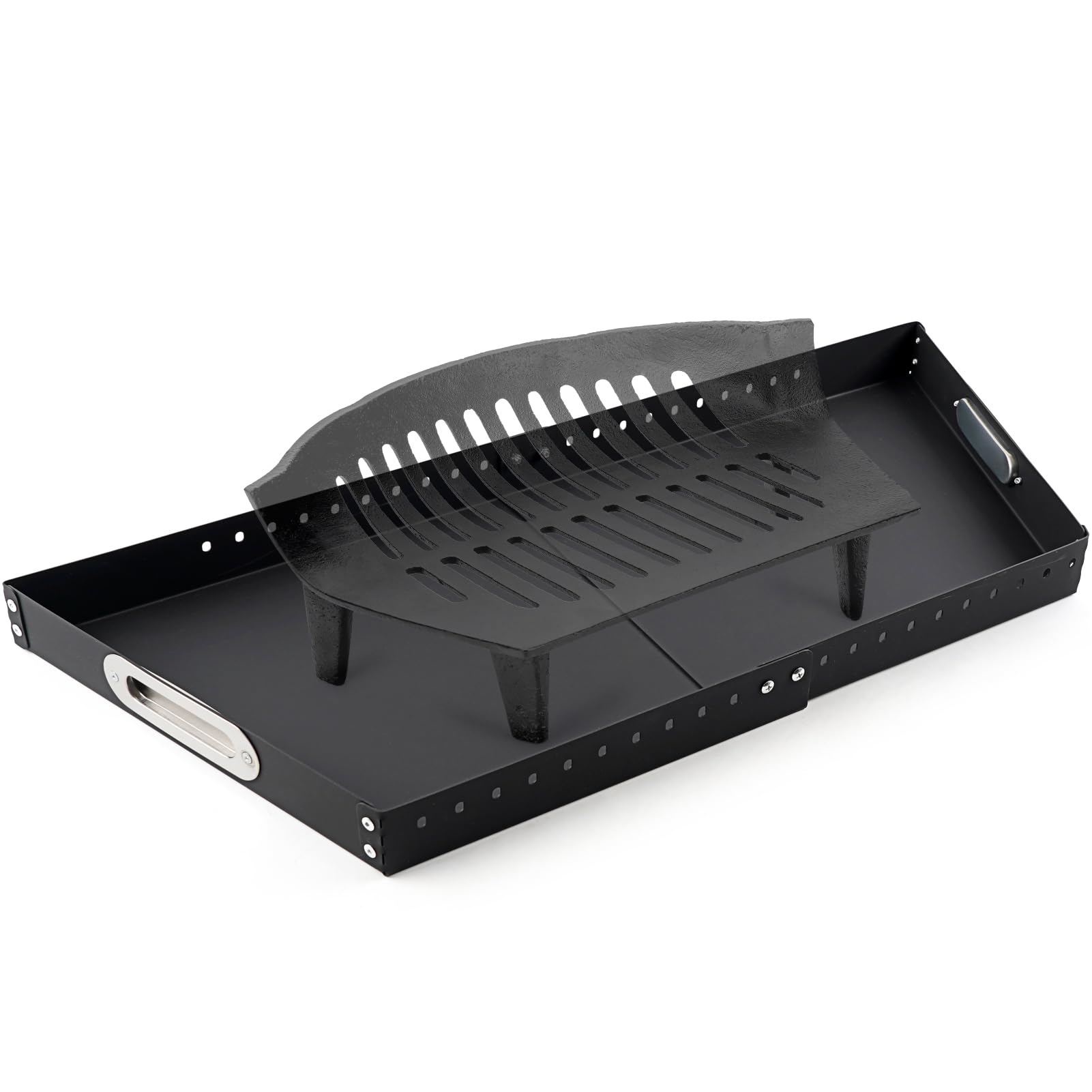 Front. JETRANSPORT - Adjustable Fireplace Tray For Ash Collection Expandable Pan Up To 31" Grates Galvanized Steel And Ember - Default.