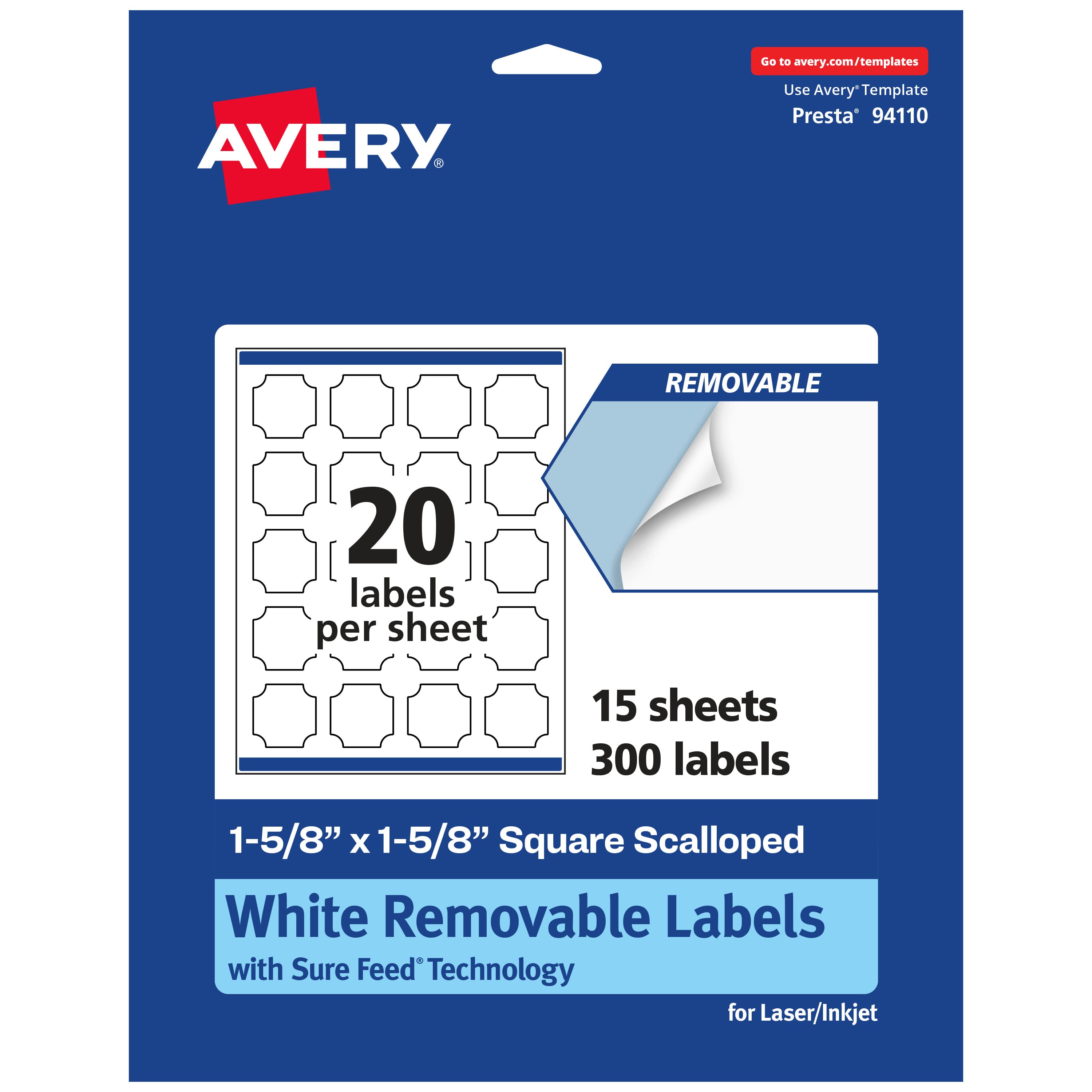 Avery - Removable Square Scalloped Labels, 1-5/8" x 1-5/8", 300ct - White