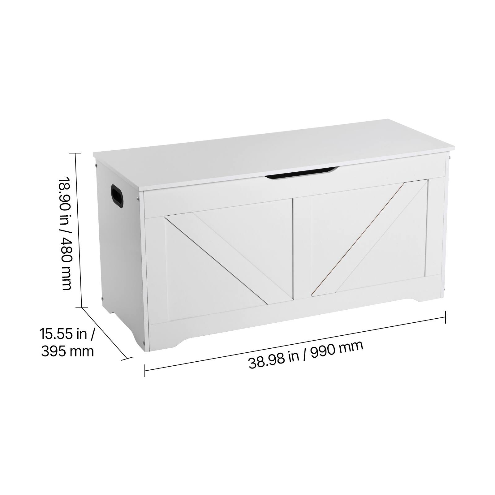 18.90 in / 480 mm  
15.55 in / 395 mm  
38.98 in / 990 mm