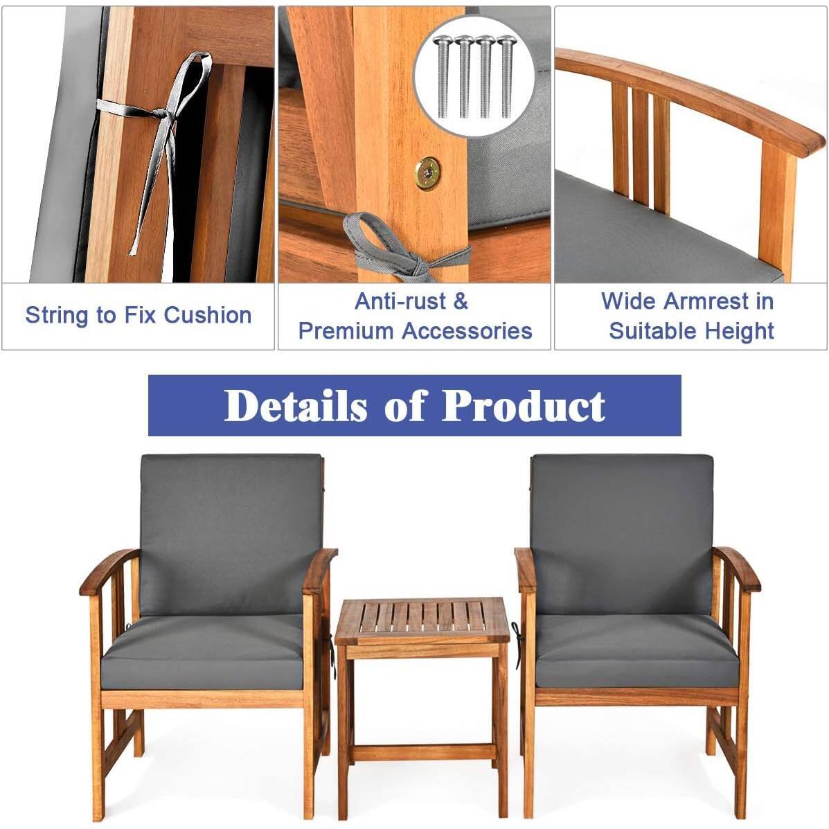 - String to Fix Cushion
- Anti-rust & Premium Accessories
- Wide Armrest in Suitable Height

Details of Product
