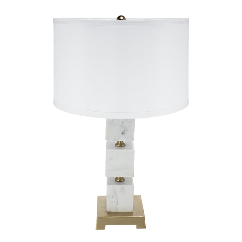 Angle. Luckbyte - D16x26.5" White Marble Cube Table Lamp Gold Base Body Lamp Shade Assembly Required.
