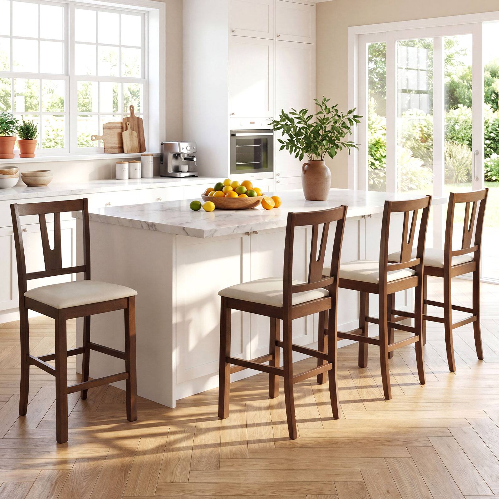 Alt View 1. Gymax - Gymax Counter Height Wooden Bar Stools Set of 4 24'' Mid-Century Modern Wood Barstools - Brown.