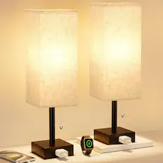 Front. Dazzed Corner - Bedside Table Lamps,Desk Light with Bulb,Set of 2 - Cream.