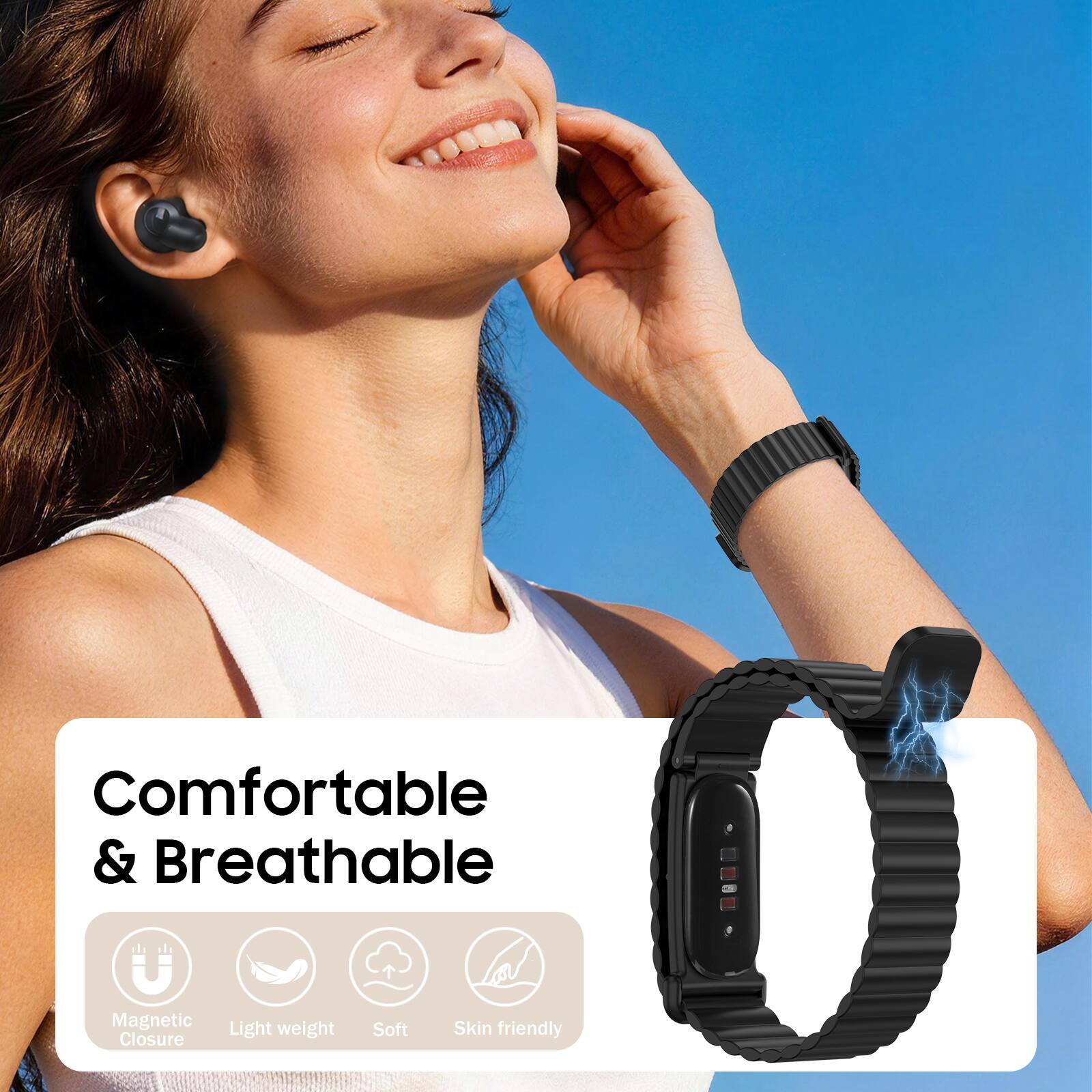 Comfortable & Breathable  
Magnetic Closure  
Light weight  
Soft  
Skin friendly