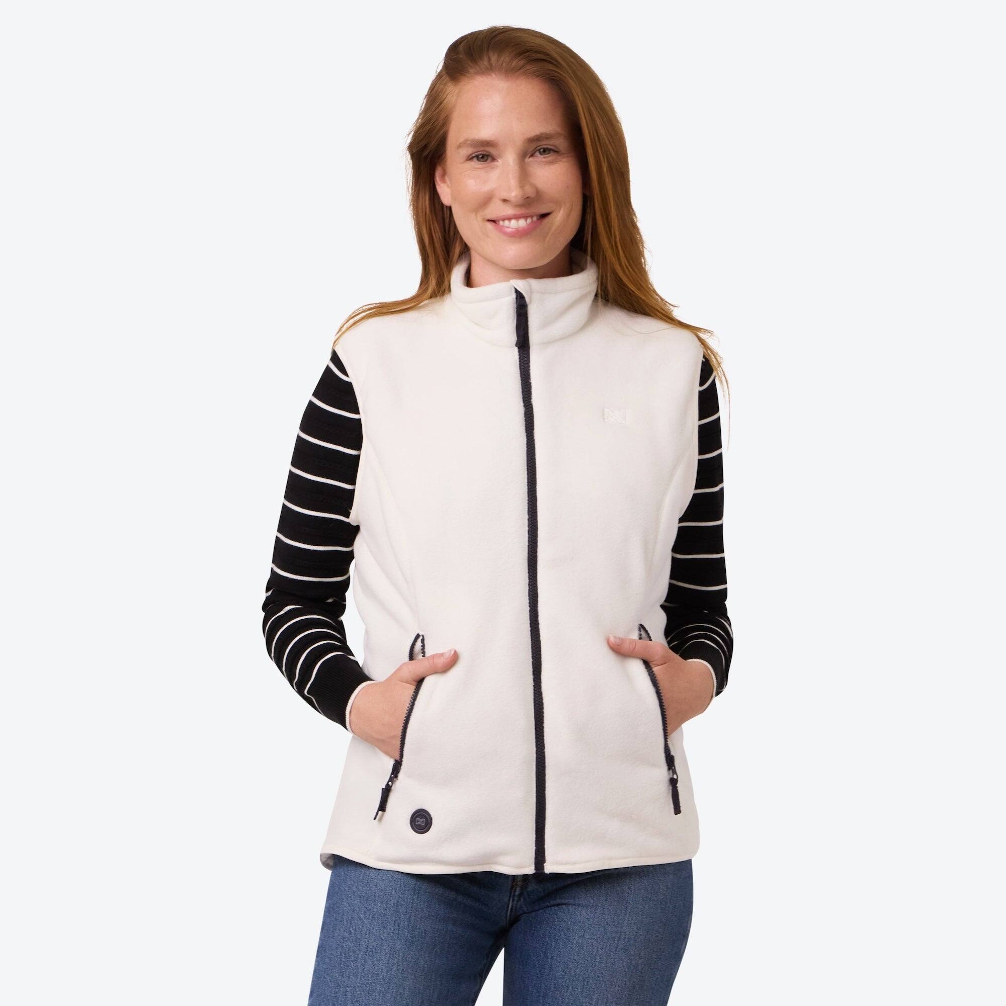 Front. Mobile Warming - Women's Trek 2.0 Heated Fleece Vest - Cream.