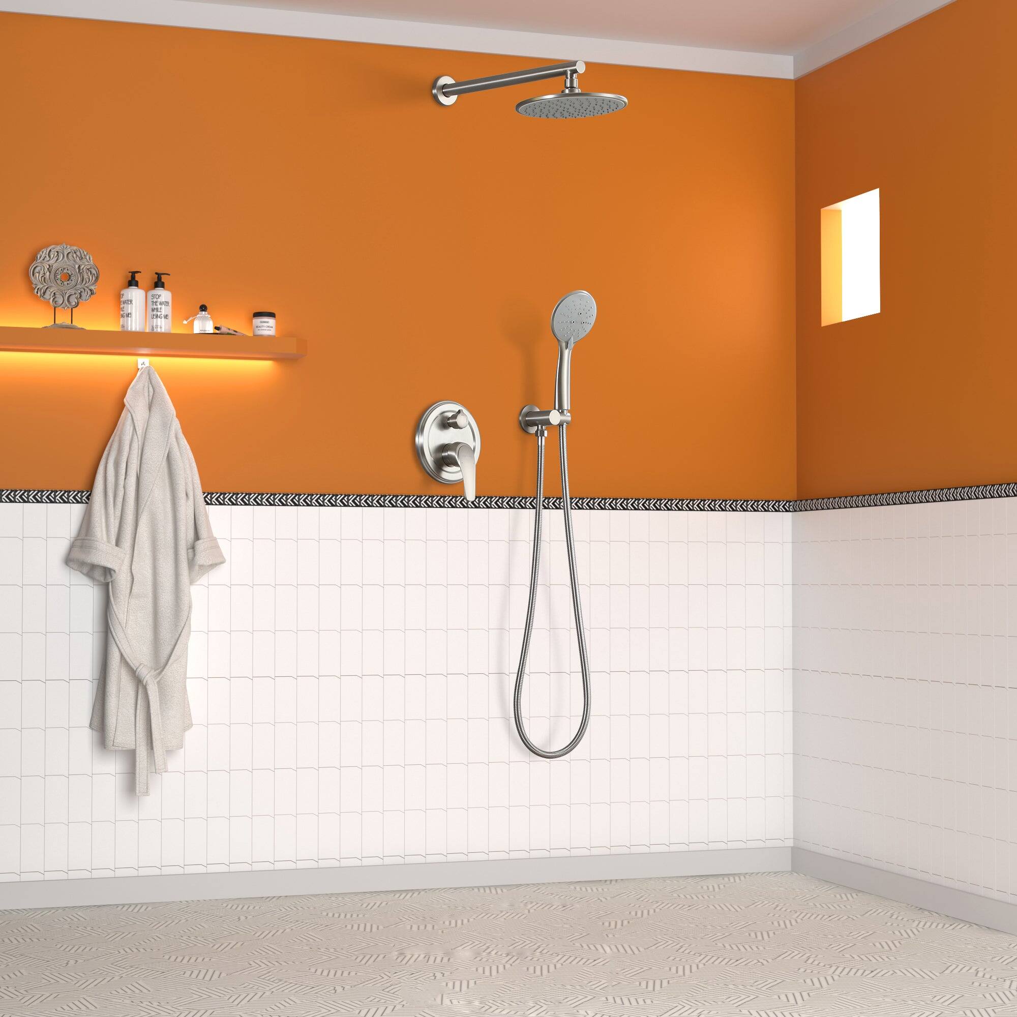 Alt View 4. Boyel Living - 5-Spray Patterns with 2.4 GPM 9 in. Wall Mount Dual Shower Heads with Valve Included in Brushed Nickel - Brushed Nickel.