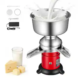 VEVOR - Electric Milk Cream Separator, 60L/H Output 10500RPM Milk Cream Centrifugal Separator, 304 Stainless Steel Goat Cow Milk - Silver + Red