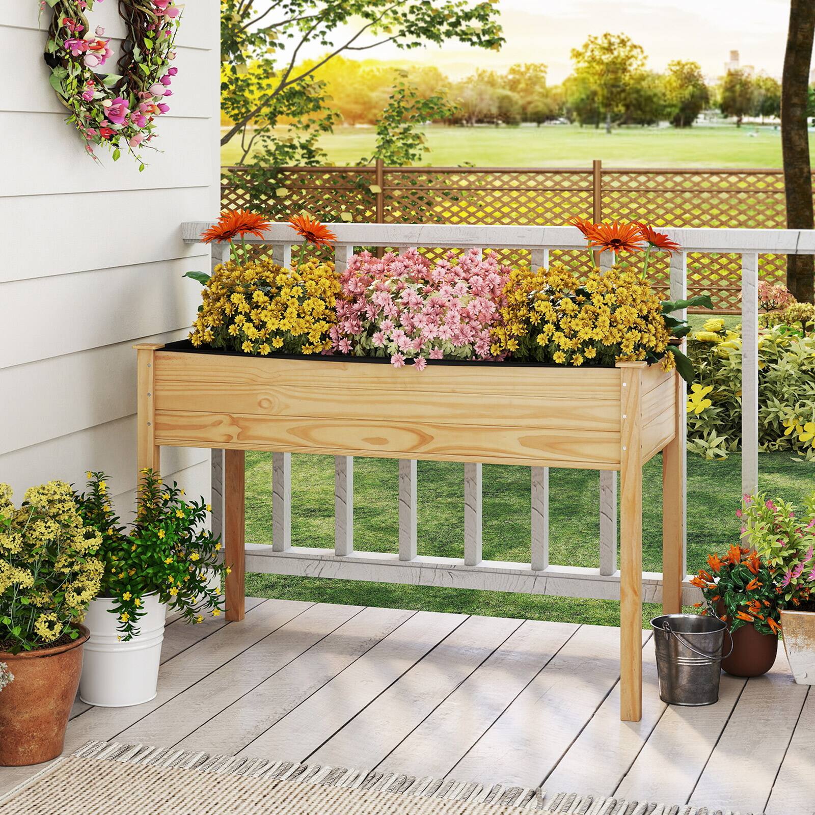 Alt View 3. Gymax - Gymax Wooden Raised Garden Bed w/Legs Liner Drainage Holes Large Planter Box for Herb - Yellow.