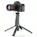The image features a camera tripod with a camera mounted on it. The tripod is black and silver, and the camera is positioned at the top of the tripod. The tripod is designed to hold a device, which is sold separately.