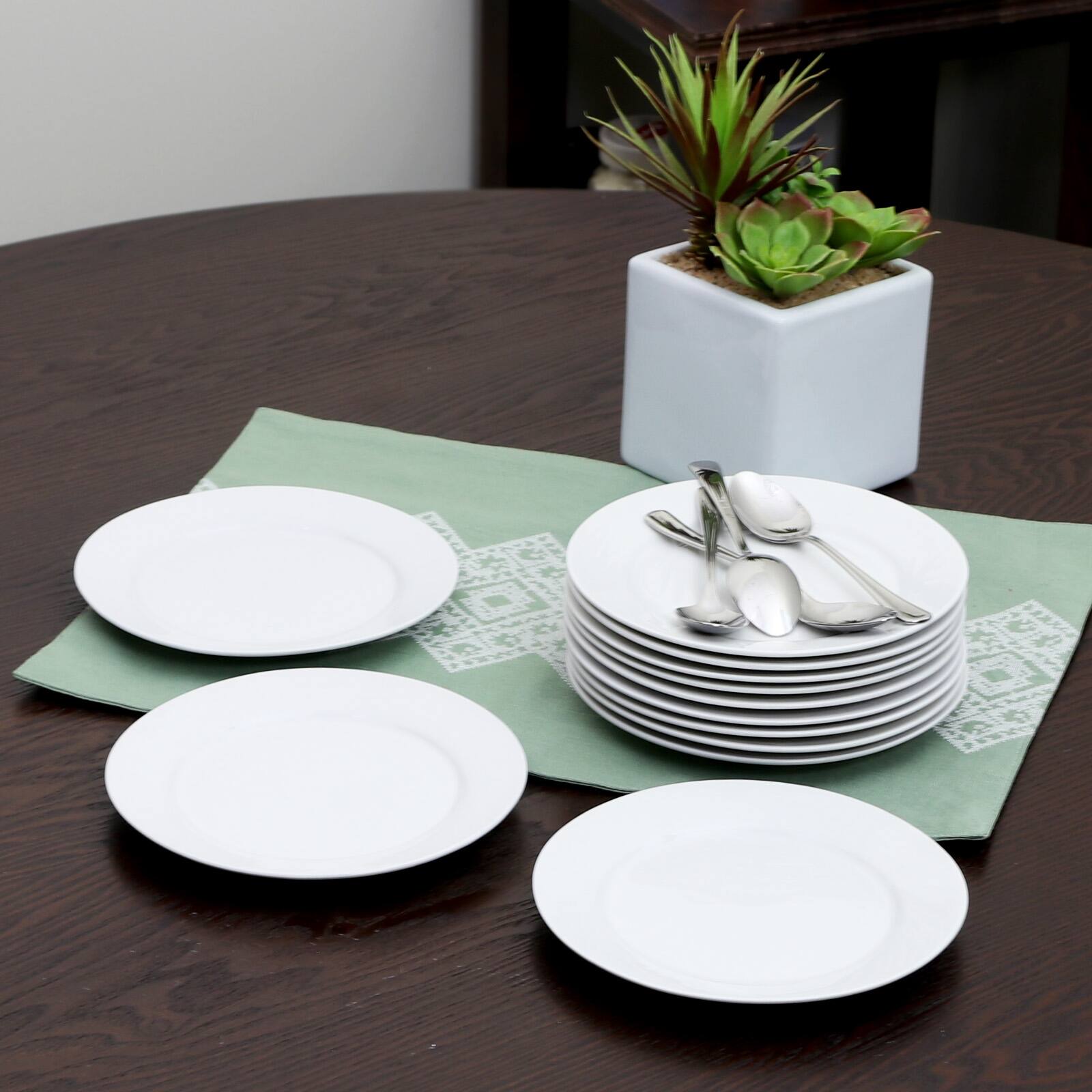 Alt View 4. Gibson - Gibson Home Noble Court 7.5 inch Dessert Plate Set in White, Set of 12 - White.