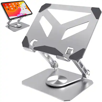 Front. Purely - SW60 360° Rotating iPad/Tablet Stand and Holder, Silver - Silver.