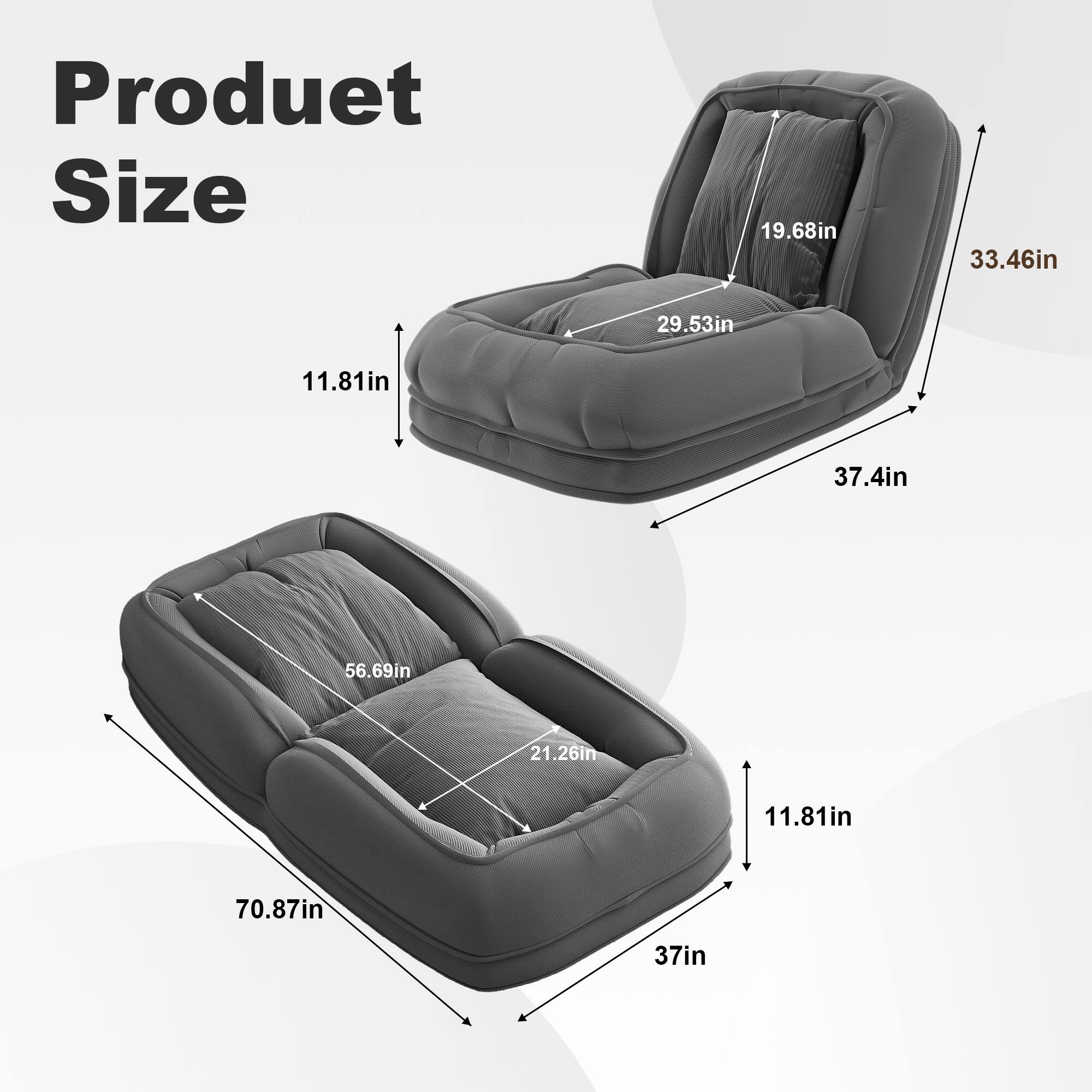 Product Size  
19.68in  
33.46in  
29.53in  
11.81in  
37.4in  
56.69in  
21.26in  
11.81in  
70.87in  
37in