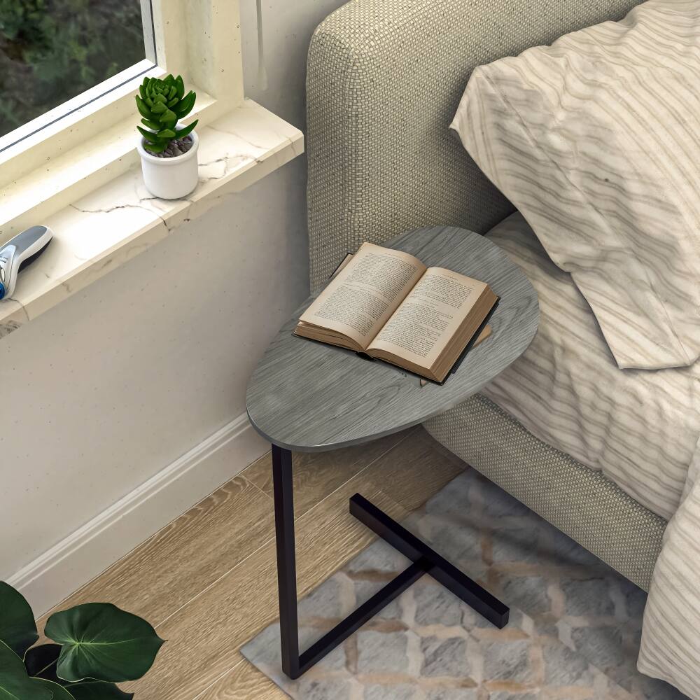 Alt View 4. Loheer - Loheer C-Shaped Side Table with Storage Basket Grey Walnut Sofa End Table Portable Laptop Holder Wood Look Accent Table - Grey Walnut.