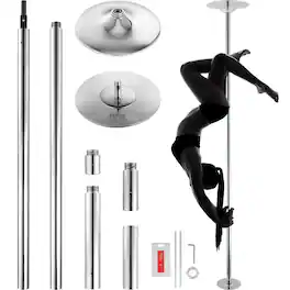 VEVOR - Professional Dancing Pole, Spinning Static Dancing Pole Kit,Portable Removable Pole,45mm Heavy-Duty Stainless Steel Pole - Silver