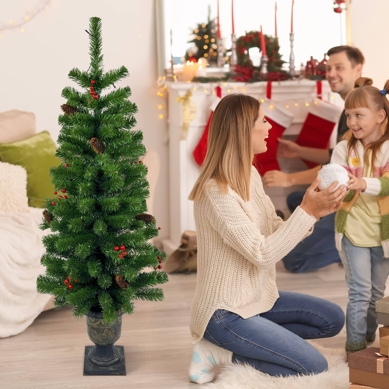 Alt View 3. Skar Audio - Artificial Potted Christmas Tree With Lights Mini 50 Led Spruce 140 Branch Tips Pine Cones& - Green 4ft.