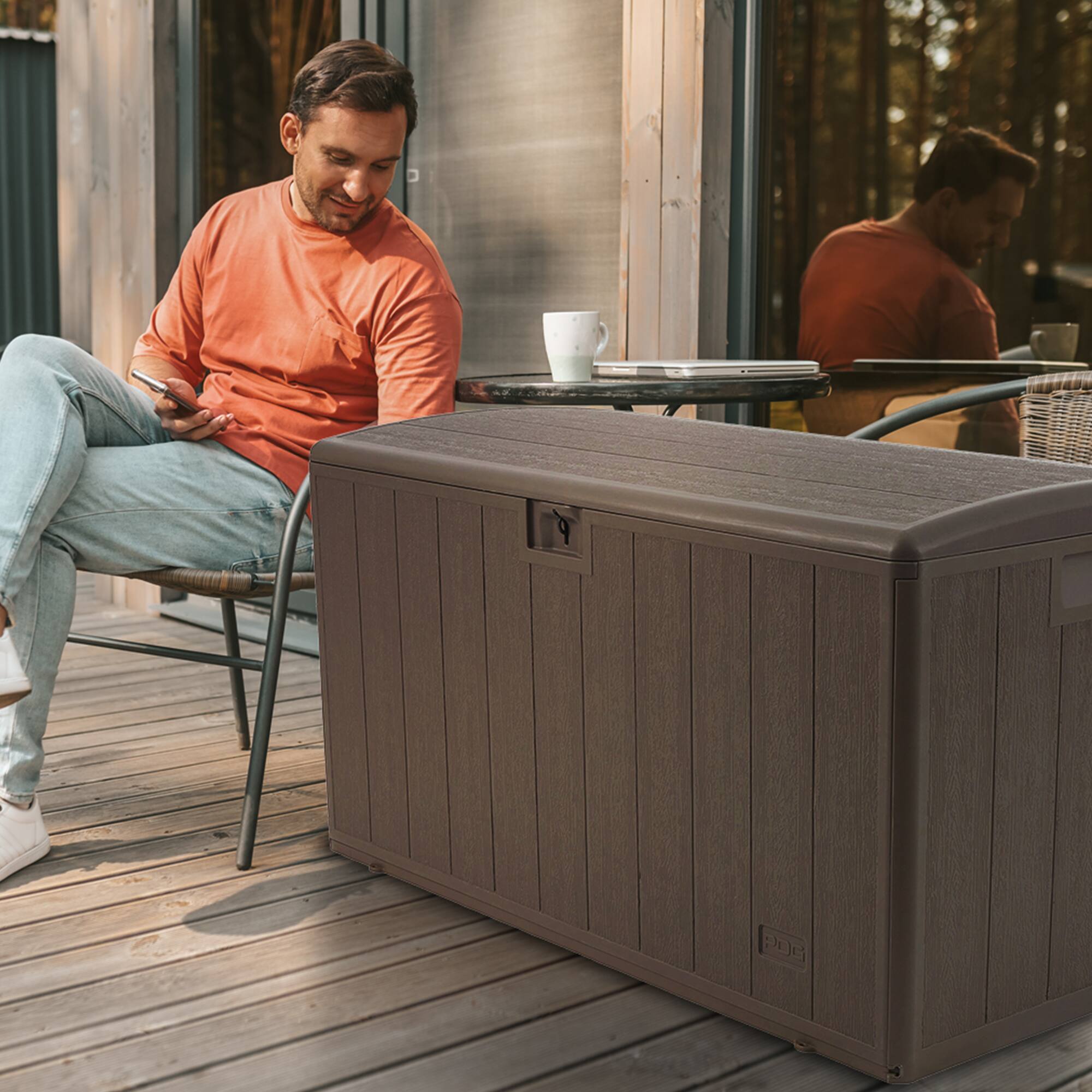 Alt View 3. Plastic Development Group - Plastic Development Group 130-Gallon Resin Outdoor Patio Storage Deck Box, Brown - Java Brown.