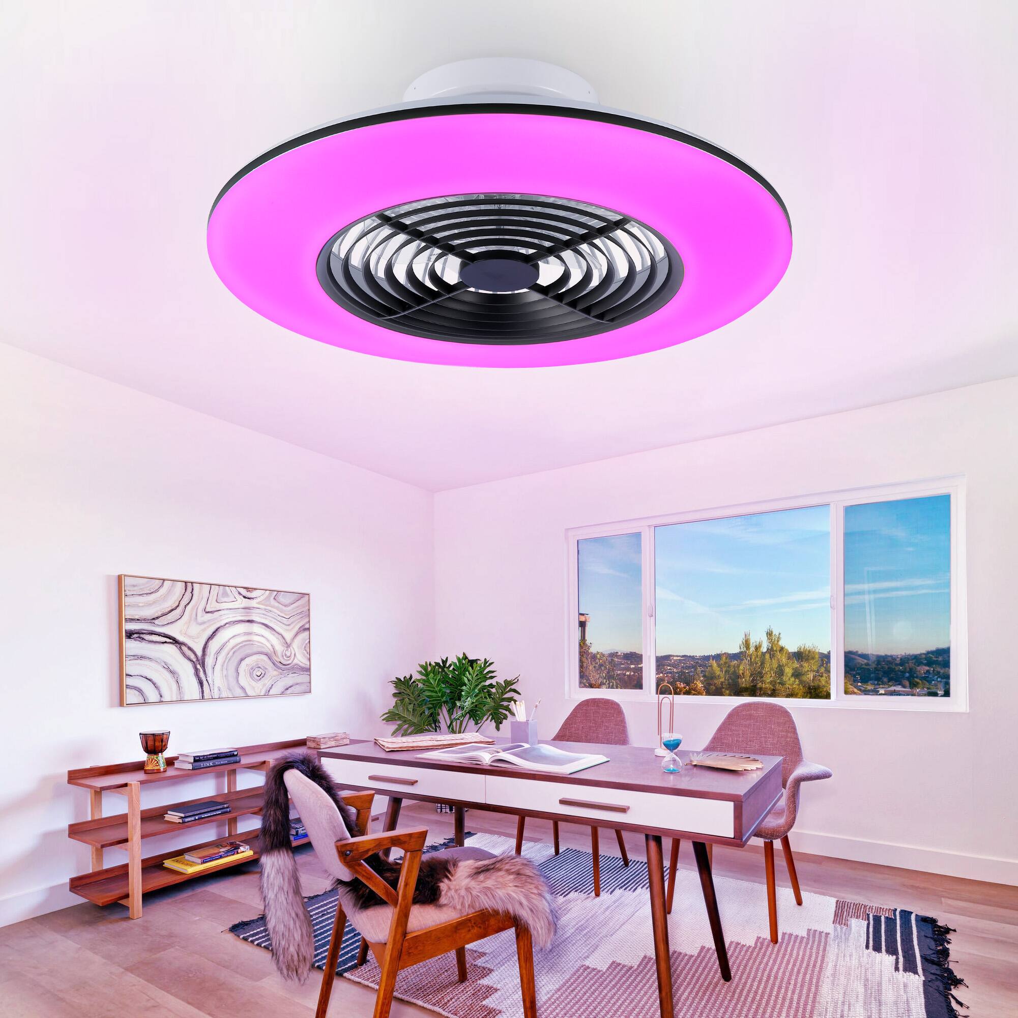 Alt View 8. Domanki - Domanki 24" Smart LED Bladeless Ceiling Fans with RGB Lights and Remote/APP, Low Profile Ceiling Fan with Light-Black - Black.