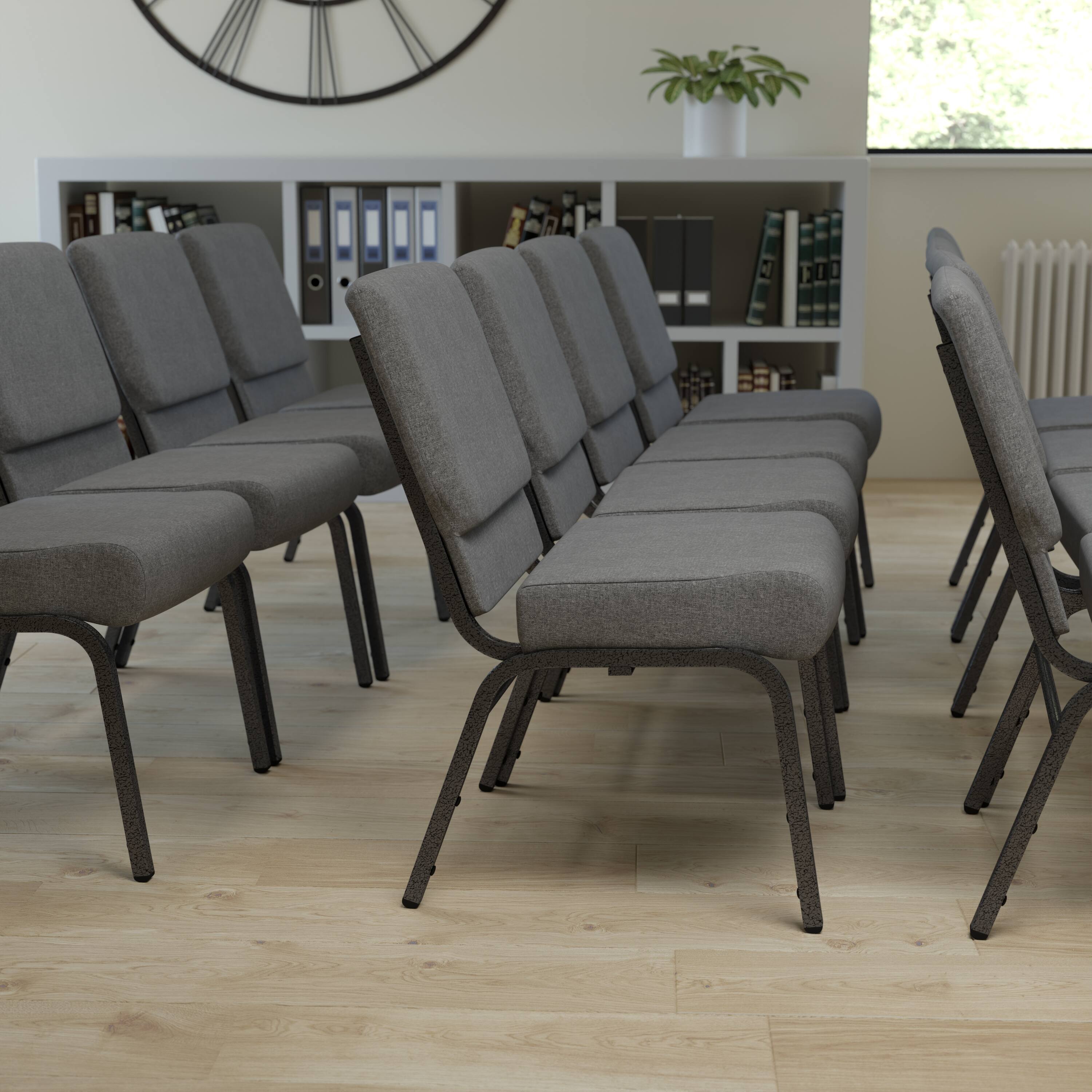Alt View 12. Alamont Home - Hercules 21"W Stacking Church Chair in Gray Fabric - Silver Vein Frame - Gray Fabric/Silver Vein Frame.