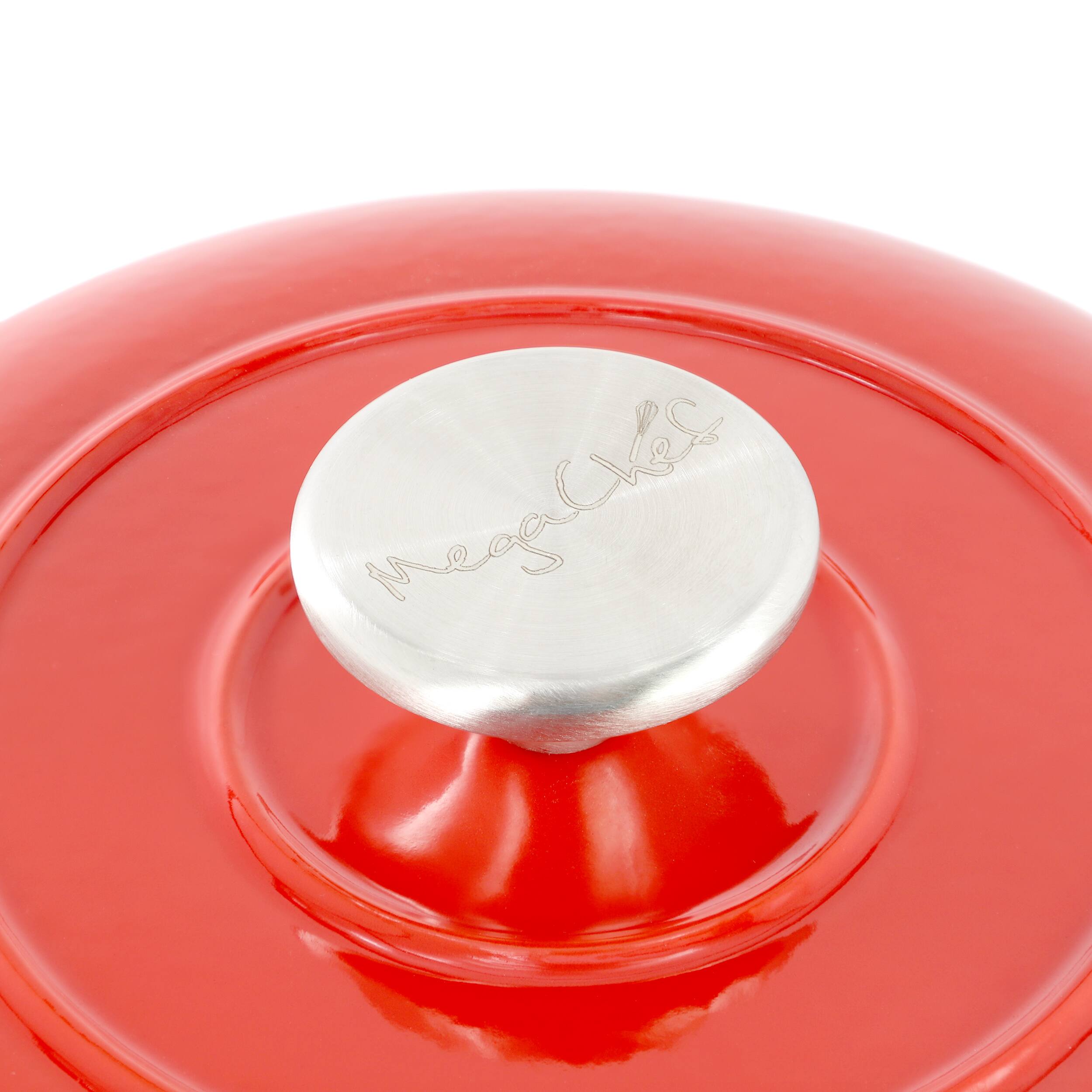 Alt View 4. MegaChef - MegaChef 6 Quart Enameled Cast Iron Bread Pot in Red with Baking Mat - Red.