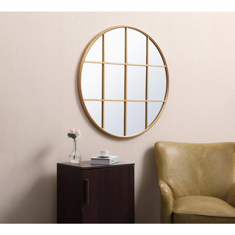 Alt View 1. Elegant Decor - Metal windowpane mirror 36 inch x 36 inch in Brass - Brass.
