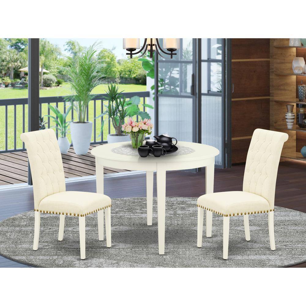 Left. East West Furniture - Dining Room Set Linen White - Brown.