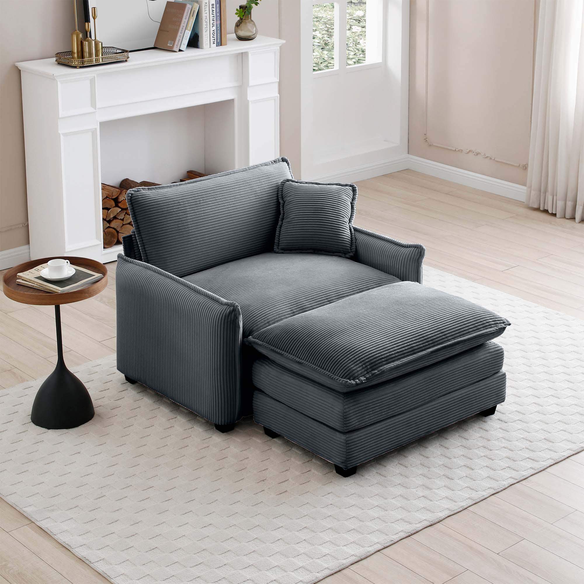Angle. LOVMOR - Single Deep Seat Sofa With Footstool With One Pillow Suitable for Living Room and Bedroom Club Multiple OccasionsGrey - Grey.
