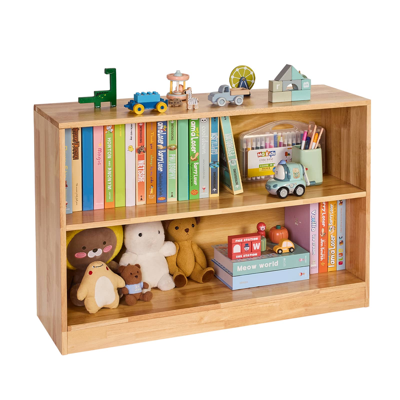 VEVOR - Montessori Bookshelf, 35.4-inch Wide Toy Organizer, 2-Tier Children's Display Cabinet, Daycare Furniture - Light brown