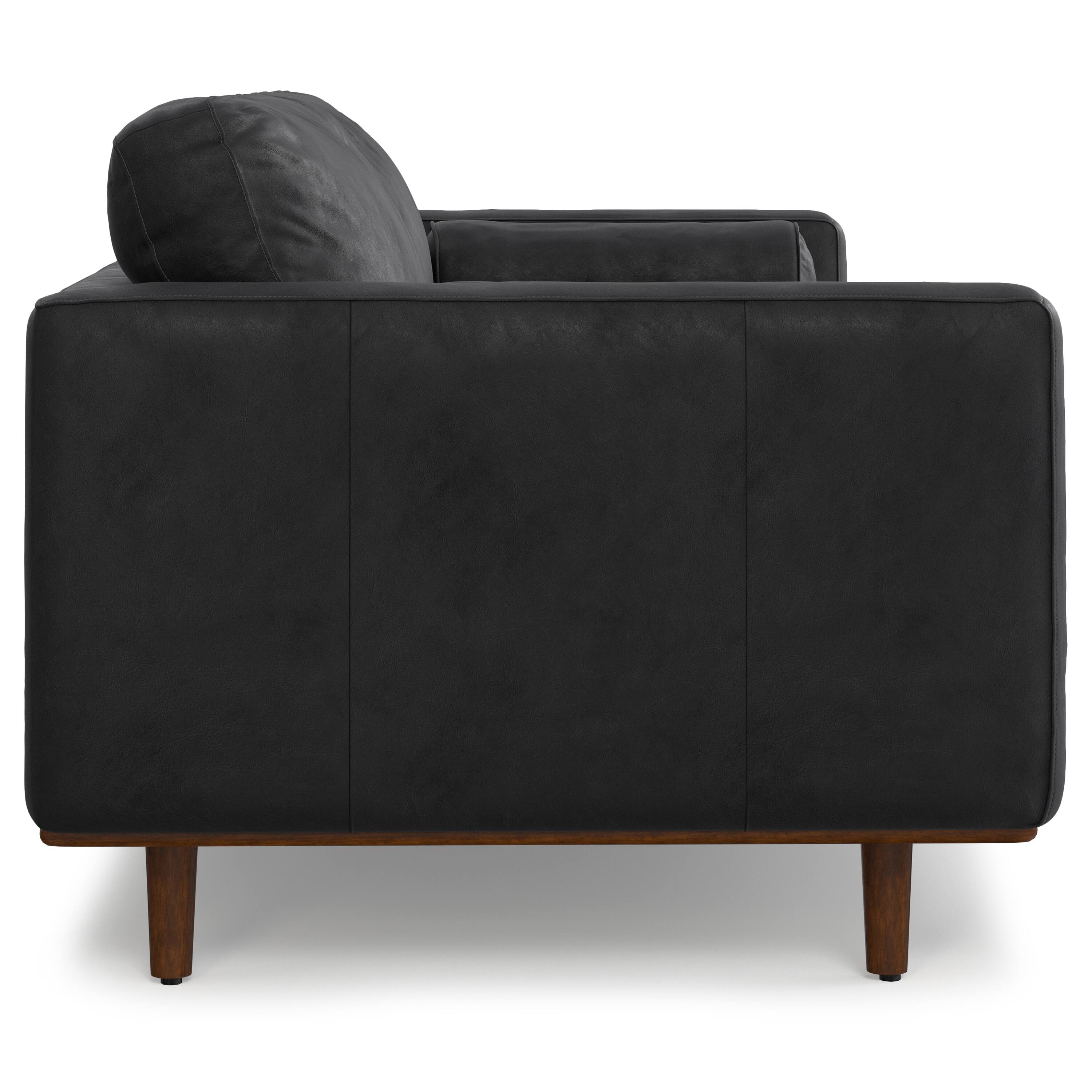 Back. Simpli Home - Morrison 89 inch Wide Mid-Century Modern Sofa in Lead Black Genuine Leather - Lead Black.