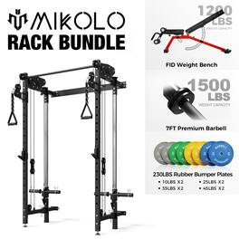 Mikolo - Foldable Power Rack Cage,1000lbs Capacity Wall Mounted Squat Rack with independent pulley system - Black