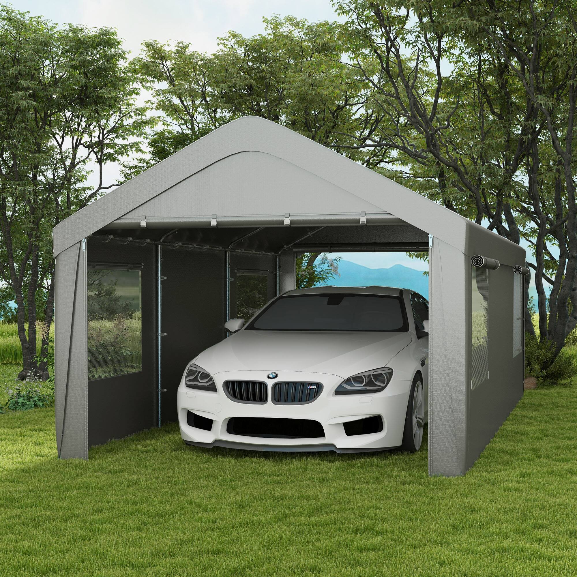 Alt View 1. Outsunny - Carport 10' x 20' Portable Garage, Heavy Duty Car Port Canopy with 2 Roll-up Doors & 4 Ventilated Windows - Gray.
