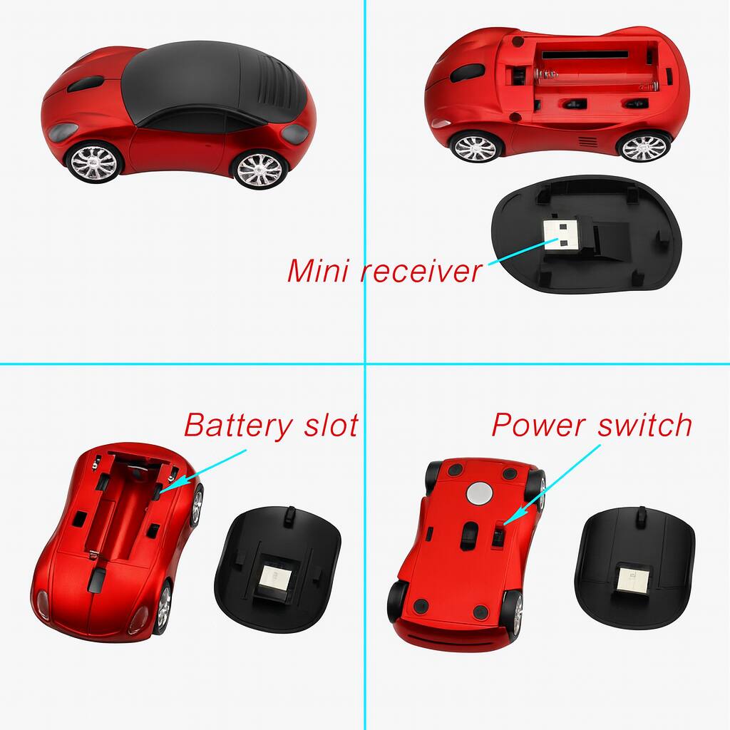 Mini receiver, Battery slot, Power switch.