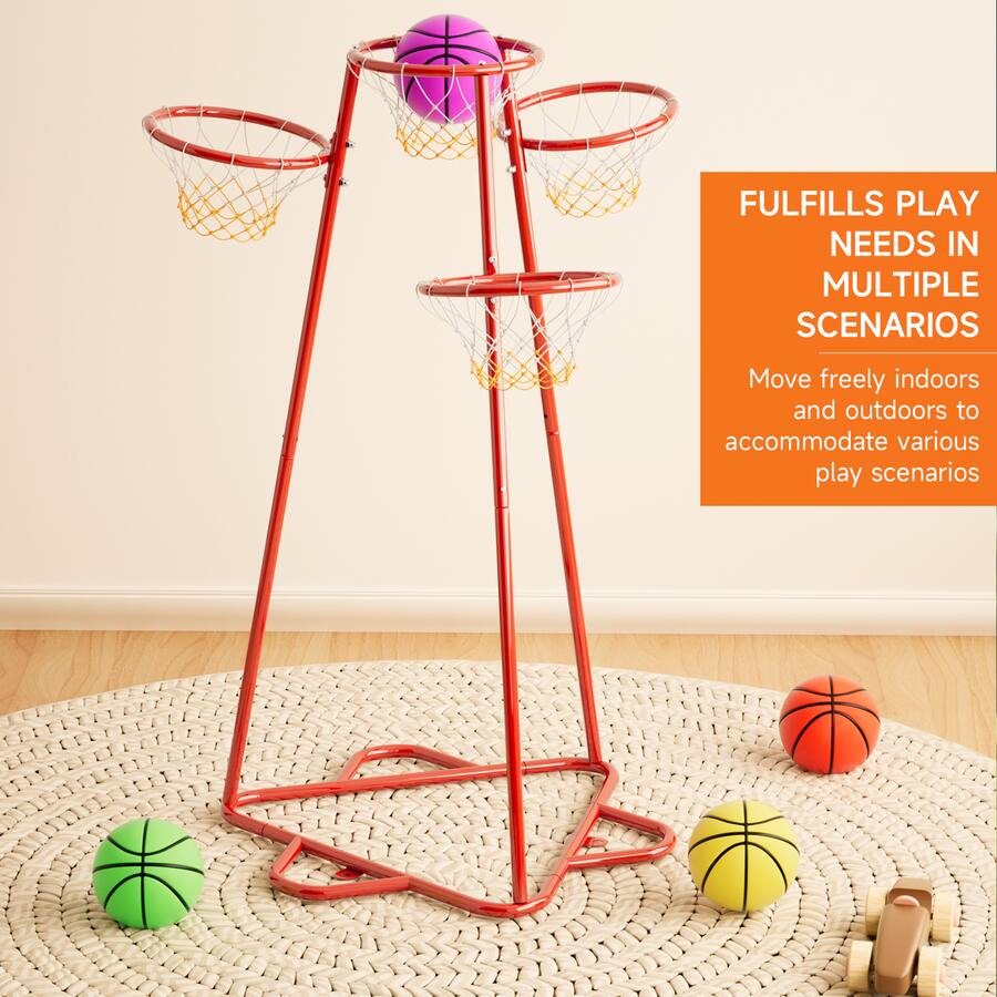 Basketball Set Topteng 4 Hoop Kids Basketball Set with 4 Balls Adjustable Height ...
